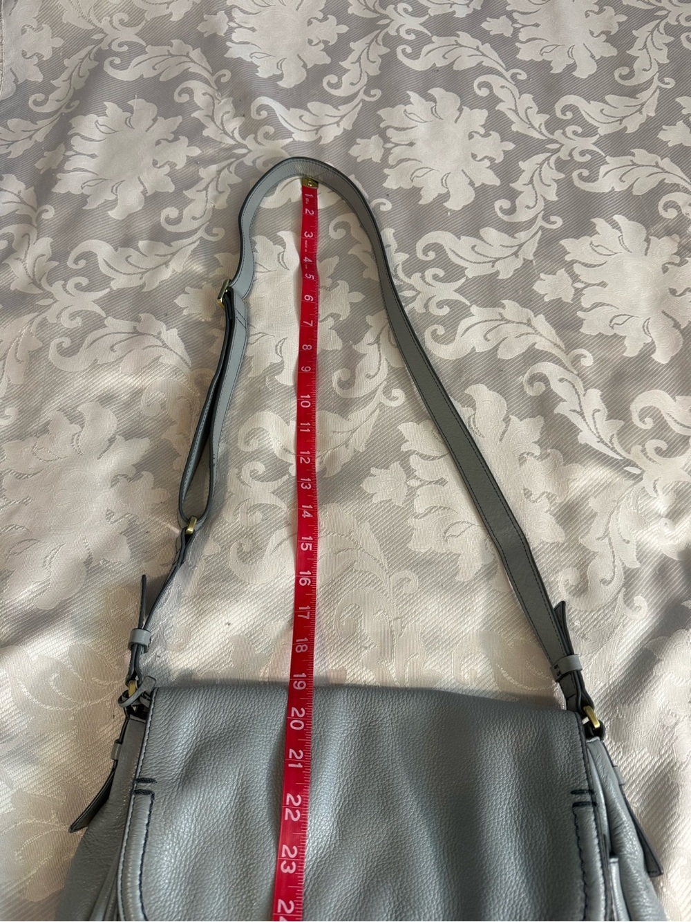 Fossil Peyton Double Flap Gray Leather Crossbody Shoulder Signature Key Charm - Picture 6 of 15
